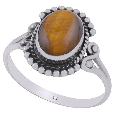 Beautifully Handcrafted Work Around Tiger's Eye Oval Shape 925 Sterling Solid Silver Ring - R3403273-11