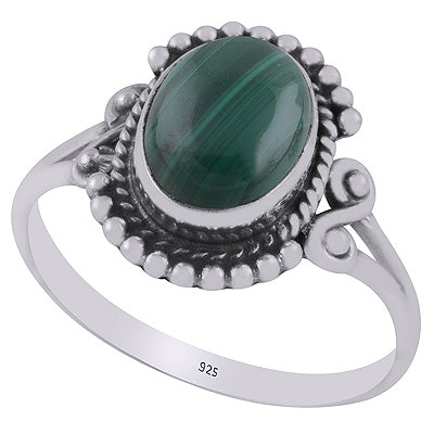 Beautifully Handcrafted Work Around Malachite Oval Shape 925 Sterling Solid Silver Ring - R3403273-12