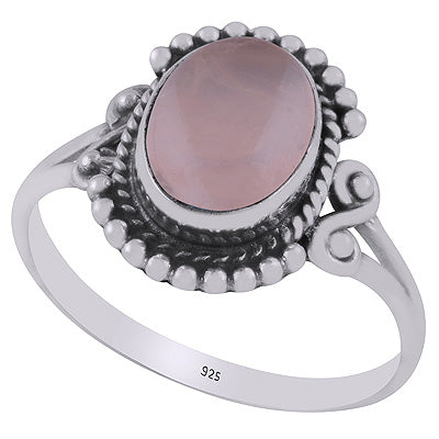 Beautifully Handcrafted Work Around Rose Quartz Oval Shape 925 Sterling Solid Silver Ring - R3403273-13