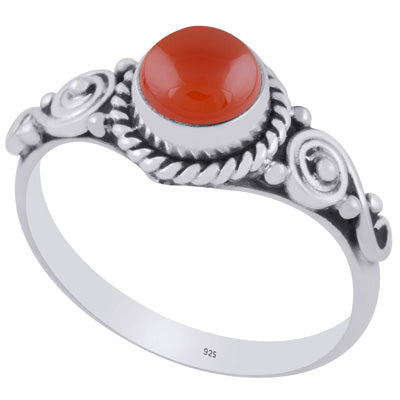Beautiful Coil Work Around Carnelian Round Shape 925 Sterling Solid Silver Ring - R3403274-37