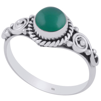 Beautiful Coil Work Around Green Onyx Round Shape 925 Sterling Solid Silver Ring - R3403274-38