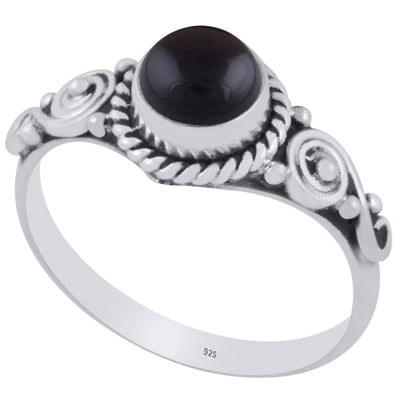 Beautiful Coil Work Around Black Onyx Round Shape 925 Sterling Solid Silver Ring - R3403274-45