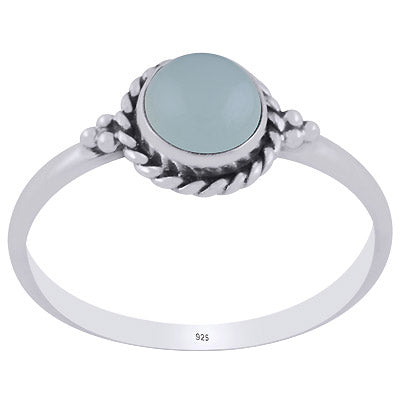 Stunning Twisted Wire Work Around Aqua Chalcedony Round Shape 925 Sterling Solid Silver Ring - R3403276-10