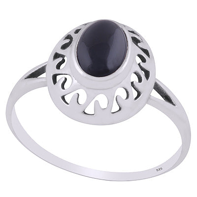 Stunning Pattern Cut Work Around Black Onyx Oval Shape 925 Sterling Solid Silver Ring - R3403286-12