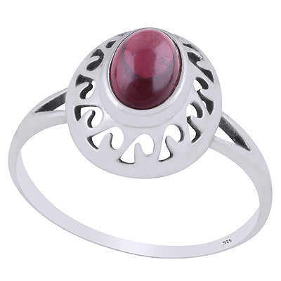 Stunning Pattern Cut Work Around Garnet Oval Shape 925 Sterling Solid Silver Ring - R3403286-2