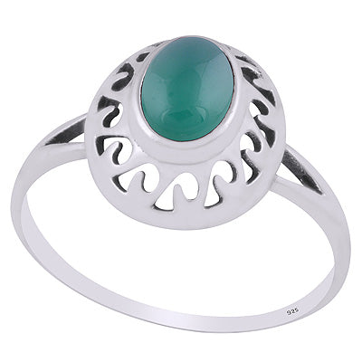 Stunning Pattern Cut Work Around Green Onyx Oval Shape 925 Sterling Solid Silver Ring - R3403286-8