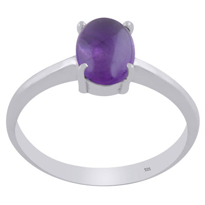 Gorgeous Prong Setting Around Amethyst Oval Shape 925 Sterling Solid Silver Ring - R3403287-1
