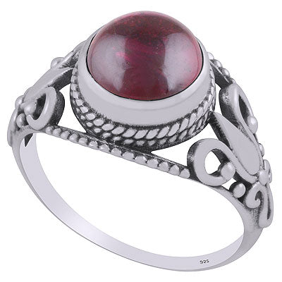 Alluring Rawa & Wire work Around Garnet Round Shape 925 Sterling Solid Silver Ring - R3403289-2