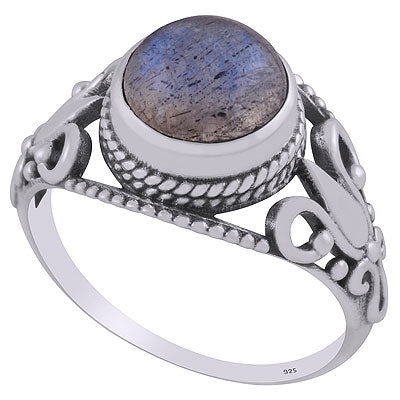 Alluring Rawa & Wire work Around Labradorite Round Shape 925 Sterling Solid Silver Ring - R3403289-5