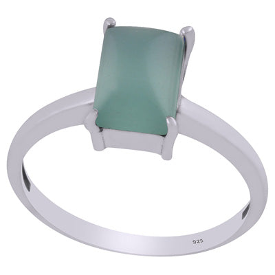 Beautiful Prong Setting Around Aqua Chalcedony Rectangle Shape 925 Sterling Solid Silver Ring - R3403291-10