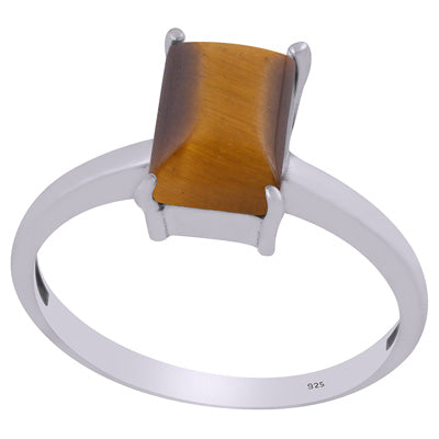 Beautiful Prong Setting Around Tiger's Eye Rectangle Shape 925 Sterling Solid Silver Ring - R3403291-11