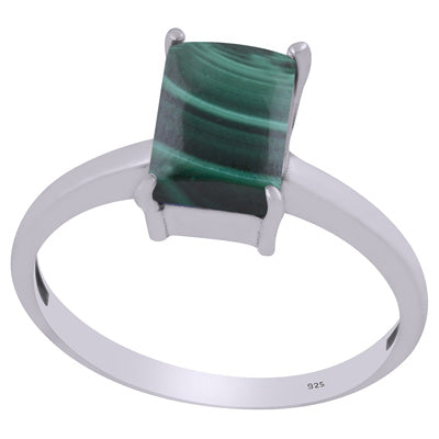 Beautiful Prong Setting Around Malachite Rectangle Shape 925 Sterling Solid Silver Ring - R3403291-14