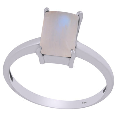 Beautiful Prong Setting Around Rainbow Moonstone Rectangle Shape 925 Sterling Solid Silver Ring - R3403291-4