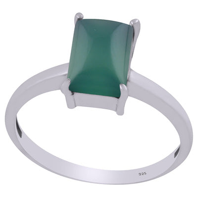 Beautiful Prong Setting Around Green Onyx Rectangle Shape 925 Sterling Solid Silver Ring - R3403291-8