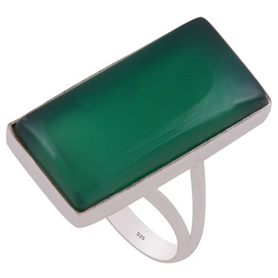 Stunning Split Shank Around Green Onyx Rectangle Shape 925 Sterling Solid Silver Ring - R3403300-6