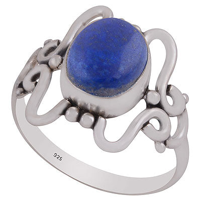 Alluring Wire & Rawa Work Around Lapis Oval Shape 925 Sterling Solid Silver Ring - R3403301-6