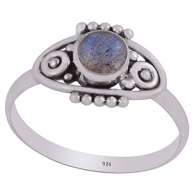Alluring Handcrafted Rawa Work Around Labradorite Round Shape 925 Sterling Solid Silver Ring - R3403302-5