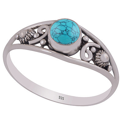 Gorgeous Rawa & Work Around Turquoise Round Shape 925 Sterling Solid Silver Ring - R3403303-3