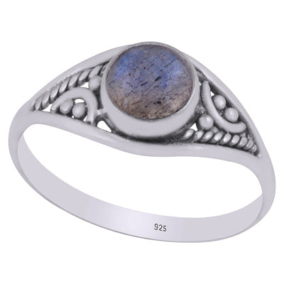 Stunning Rawa & Wire Work Around Labradorite Round Shape 925 Sterling Solid Silver Ring - R3403304-5