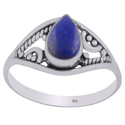 Beautiful Rawa & Wire Work Around Lapis Pear Shape 925 Sterling Solid Silver Ring - R3403305-6