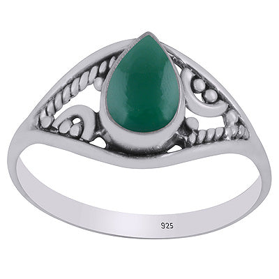 Beautiful Rawa & Wire Work Around Green Onyx Pear Shape 925 Sterling Solid Silver Ring - R3403305-8