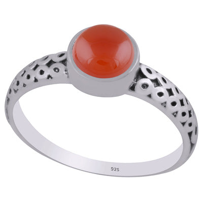 Alluring Oxidised Handcrafted Work Around Carnelian Round Shape 925 Sterling Solid Silver Ring - R3403307-7