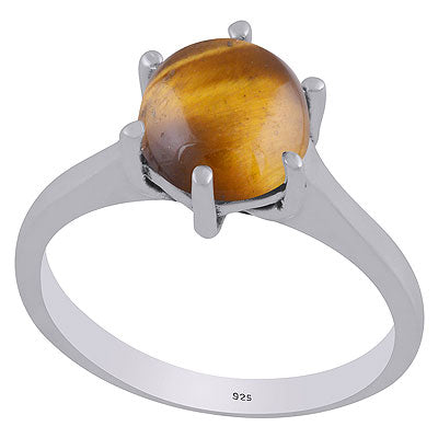 Beautiful Prong Setting Around Tiger's Eye Round Shape 925 Sterling Solid Silver Ring - R3403308-11