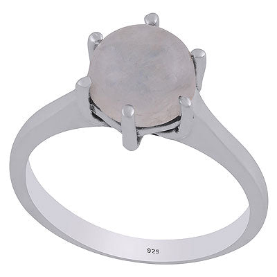 Beautiful Prong Setting Around Rainbow Moonstone Round Shape 925 Sterling Solid Silver Ring - R3403308-4
