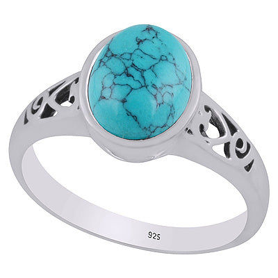 Gorgeous Handcrafted Cut Work Around Turquoise Oval Shape 925 Sterling Solid Silver Ring - R3403315-3
