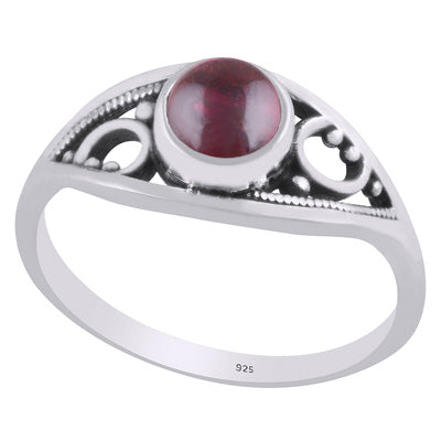 Alluring Handcrafted Rawa Work Around Garnet Round Shape 925 Sterling Solid Silver Ring - R3403316-2