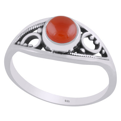 Alluring Handcrafted Rawa Work Around Carnelian Round Shape 925 Sterling Solid Silver Ring - R3403316-7