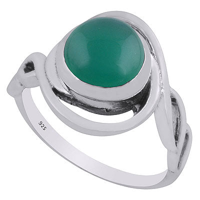 Gorgeous Twisted Shank Around Green Onyx Round Shape 925 Sterling Solid Silver Ring - R3403322-8