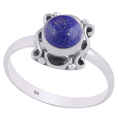 Beautiful Handcrafted Work Around Lapis Round Shape 925 Sterling Solid Silver Ring - R3403326-6