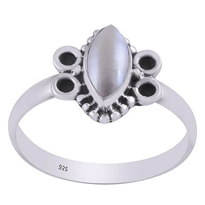 Alluring Oxidised Rawa Work Around Pearl Marquise Shape 925 Sterling Solid Silver Ring - R3403330-15