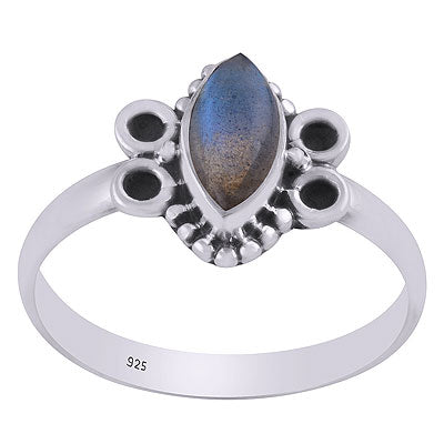 Alluring Oxidised Rawa Work Around Labradorite Marquise Shape 925 Sterling Solid Silver Ring - R3403330-5