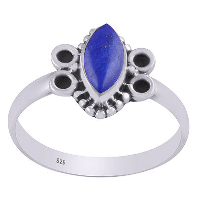 Alluring Oxidised Rawa Work Around Lapis Marquise Shape 925 Sterling Solid Silver Ring - R3403330-6