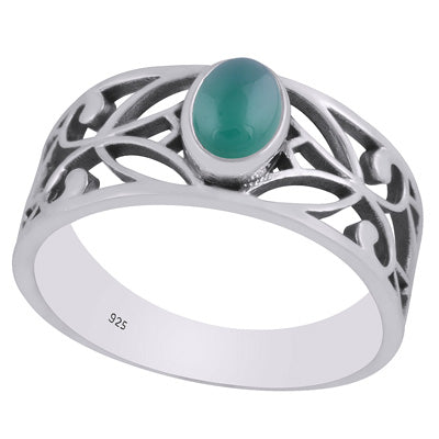 Beautiful Cut Work Shank Around Green Onyx Oval Shape 925 Sterling Solid Silver Ring - R3403336-8