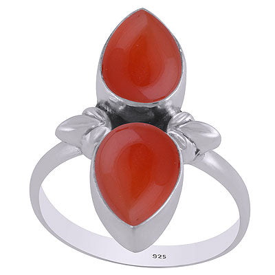 Gorgeous Leaf Work Around Carnelian Pear Shape 925 Sterling Solid Silver Ring - R3403339-7
