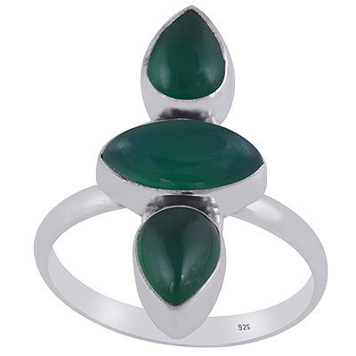 Alluring Aligned Gemstones Green Onyx Pear,Marquise Shape 925 Sterling Solid Silver Ring - R3403340-8