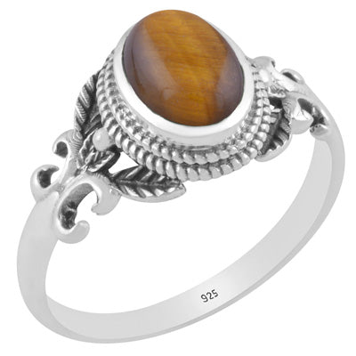 Alluring Cut out Butterfly Tiger's Eye Oval Shape 925 Sterling Solid Silver Ring - R3403341-11