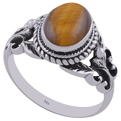 Alluring Cut out Butterfly Tiger's Eye Oval Shape 925 Sterling Solid Silver Ring - R3403341-61
