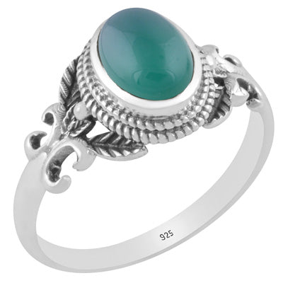 Alluring Cut out Butterfly Green Onyx Oval Shape 925 Sterling Solid Silver Ring - R3403341-8