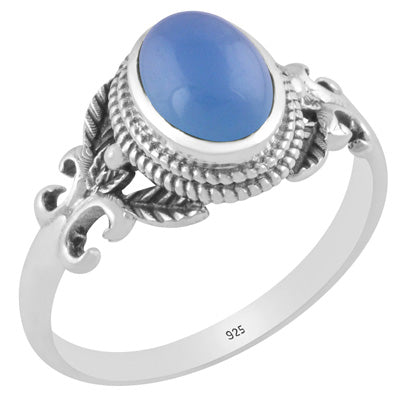 Alluring Cut out Butterfly Blue Chalcedony Oval Shape 925 Sterling Solid Silver Ring - R3403341-9