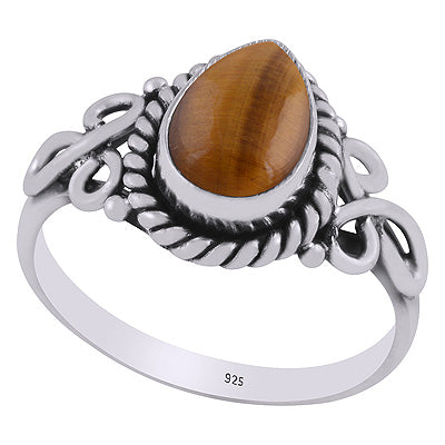 Stunning Handcrafted Work Around Tiger's Eye Pear Shape 925 Sterling Solid Silver Ring - R3403345-11