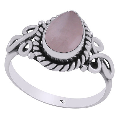Stunning Handcrafted Work Around Rose Quartz Pear Shape 925 Sterling Solid Silver Ring - R3403345-13