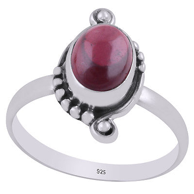 Gorgeous Oxdised Handcrafted Work Around Garnet Oval Shape 925 Sterling Solid Silver Ring - R3403346-2