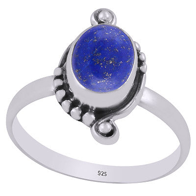 Gorgeous Oxdised Handcrafted Work Around Lapis Oval Shape 925 Sterling Solid Silver Ring - R3403346-6