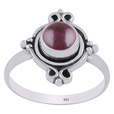 Stunning Oxidised Work Around Garnet Round Shape 925 Sterling Solid Silver Ring - R3403347-2