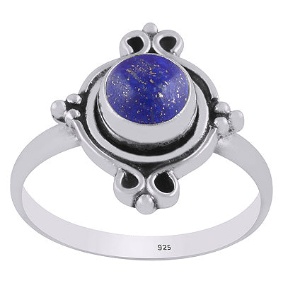 Stunning Oxidised Work Around Lapis Round Shape 925 Sterling Solid Silver Ring - R3403347-6