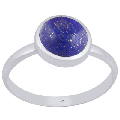 Magnificent Plain Lapis Round Shape 925 Sterling Solid Silver Ring - R3403375-56